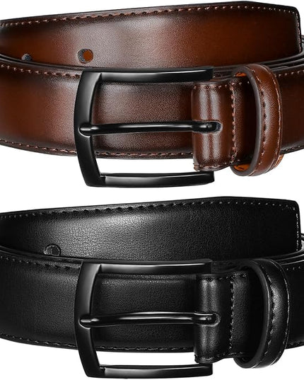 Men's Belt 2Pack Genuine Leather Belt for Men Dress Casual Golf Jeans Pants 1 3/8"