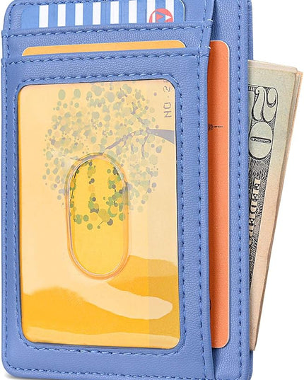Buffway Slim Minimalist Front Pocket RFID Blocking Leather Wallets for Men and Women - Sand Wathet Blue