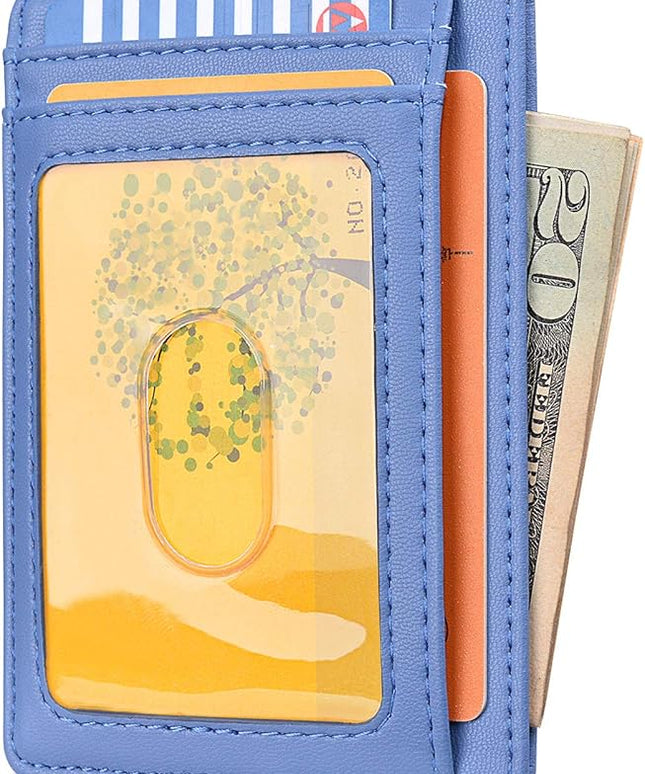 Buffway Slim Minimalist Front Pocket RFID Blocking Leather Wallets for Men and Women - Sand Wathet Blue