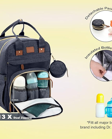 BosiBozi Baby Diaper Bag Backpack, Waterproof & Multi-Functional Baby Bag for Moms Dads, Travel Diaper Bag with Insulated Pockets & Pacifier Case