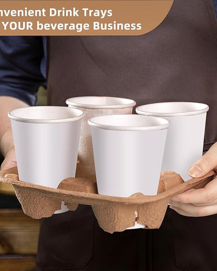 Coffee Cup Holder Disposable Cup Holder Tray, Four Cup Carrier Tray 50 Pack,Biodegradable, Eco-Friendly Drink Carrier For Delivery Of Hot Or Cold Drinks(Four-cup size tray)