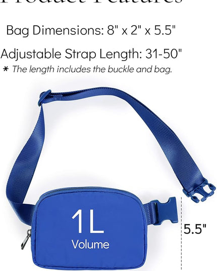 YOSHUYUKI Fanny Pack Cross Body Bag Small Crossbody Bags for Women Men Trendy Nylon Waterproof Mini Purse Travel Running Belt Lulu Dupes Bum Hip Chest Waist Pack Side Bag Must Have Blue