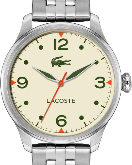 Lacoste Lisbon Men’s Quartz Watch - Three-Hand Sunray Dial with Stick Indexes, Polished Case, Crocodile Logo - Modern, Classic Timepiece - Gift for Him 42mm