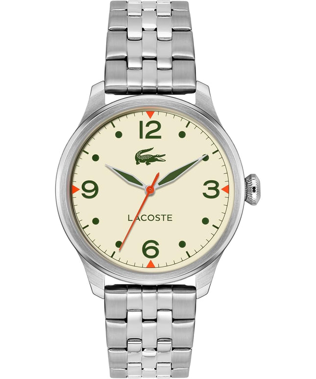 Lacoste Lisbon Men’s Quartz Watch - Three-Hand Sunray Dial with Stick Indexes, Polished Case, Crocodile Logo - Modern, Classic Timepiece - Gift for Him 42mm