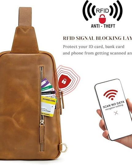 S-ZONE Sling Bag for Men Women RFID Blocking Genuine Leather Crossbody Shoulder Bag Backpack Hiking Daypack Travel