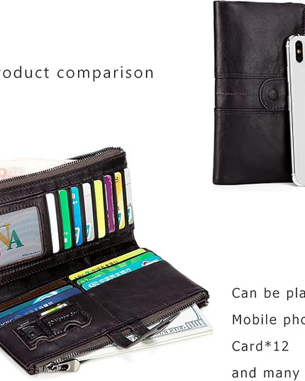 myfriday Women's RFID Blocking Genuine Leather Wallet, Bifold Long Clutch Wallet Money Clips Ladies Card Holder Purse