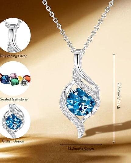 FANCIME Birthstone Necklace for Women Round Cubic Zirconia Necklace S925 Sterling Silver full Love Birthday Gifts for Mom Women