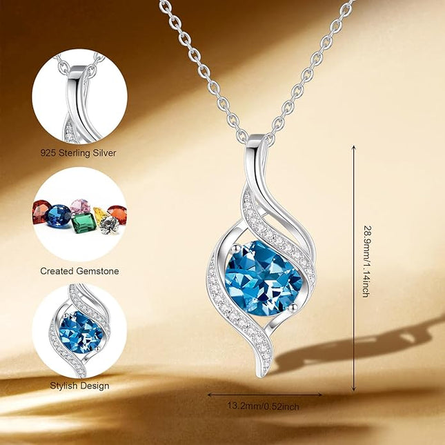FANCIME Birthstone Necklace for Women Round Cubic Zirconia Necklace S925 Sterling Silver full Love Birthday Gifts for Mom Women