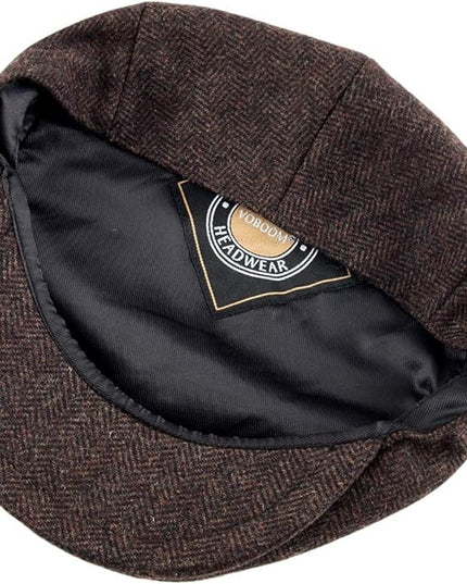 VOBOOM Men's Herringbone Flat Ivy Newsboy Hat Wool Blend Gatsby Cabbie Cap