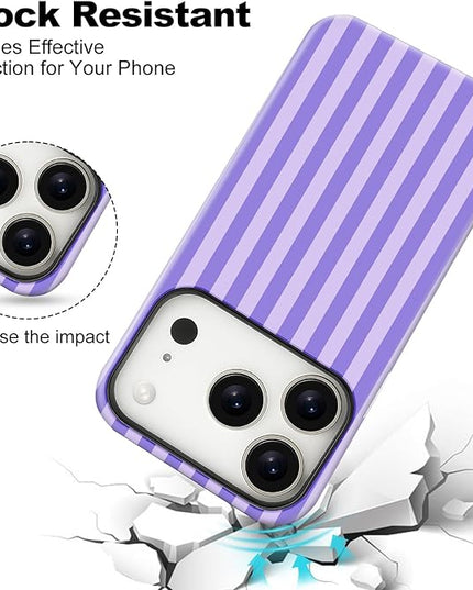 Magnetic for iPhone 17 Pro Case Cute Stripes Phone Case, Shockproof Slim TPU and Hard PC Protective Phone Cover Compatible with MagSafe Designed for Women Girls, Light Purple