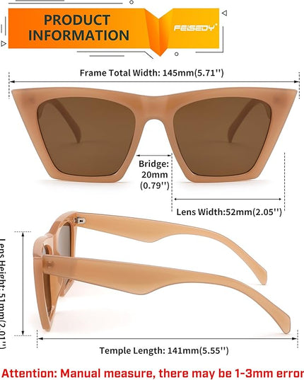 FEISEDY Vintage Square Cat Eye Sunglasses Women Trendy Cateye Sunglasses B2473