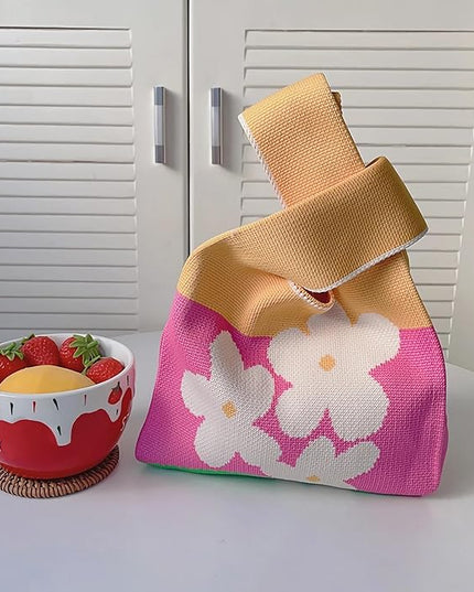Women's Wrist Knot Tote Bag Small Crochet Wristlet Handbag Aesthetic Cute Knit Purse (Very Small Size)
