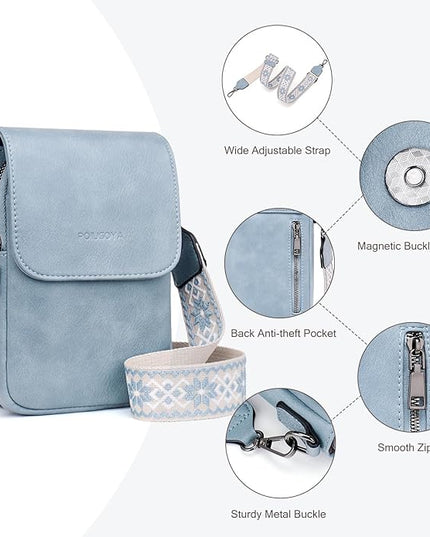 POIUGOYA Small Crossbody Bags for Women Trendy,Leather Triple Compartment Cell Phone Crossbody Wallet Purses with Card Slots