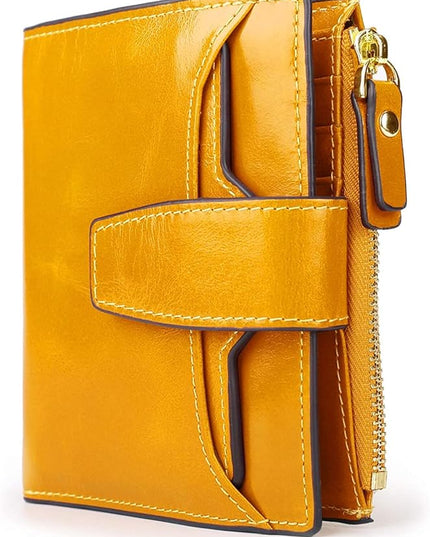 AINIMOER Women's RFID Blocking Leather Small Compact Bi-fold Zipper Pocket Wallet Card Case Purse with id Window