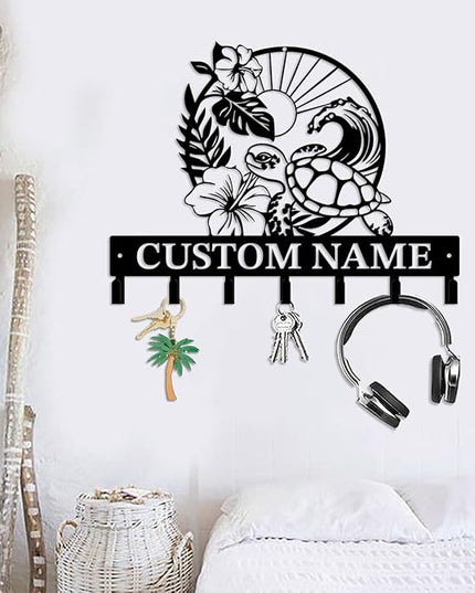Casebrick Custom Sea Turtle Metal Wall Hooks,Key Holder-Personalized Iron Wall Decor for Keys, Coats & Home Organization (Black, Handmade,Decorative for Entryway, Beach,Bedroom,Office) (Style I)