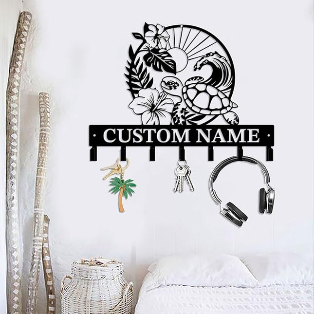 Casebrick Custom Sea Turtle Metal Wall Hooks,Key Holder-Personalized Iron Wall Decor for Keys, Coats & Home Organization (Black, Handmade,Decorative for Entryway, Beach,Bedroom,Office) (Style I)