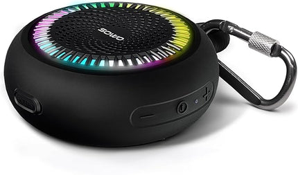 SOWO Shower Speaker Bluetooth Waterproof | Small Portable Wireless Bluetooth Speaker with Clip | Powerful Bass and Louder Volume | Colorful Lights and Lightweight | for Bathroom,Travel,Beach | Black
