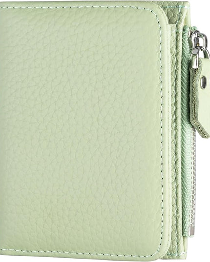 ilovever Small Wallet Women Soft Leather RFID Blocking Card Holder with Zipper Pocket Bifold wallet,Green