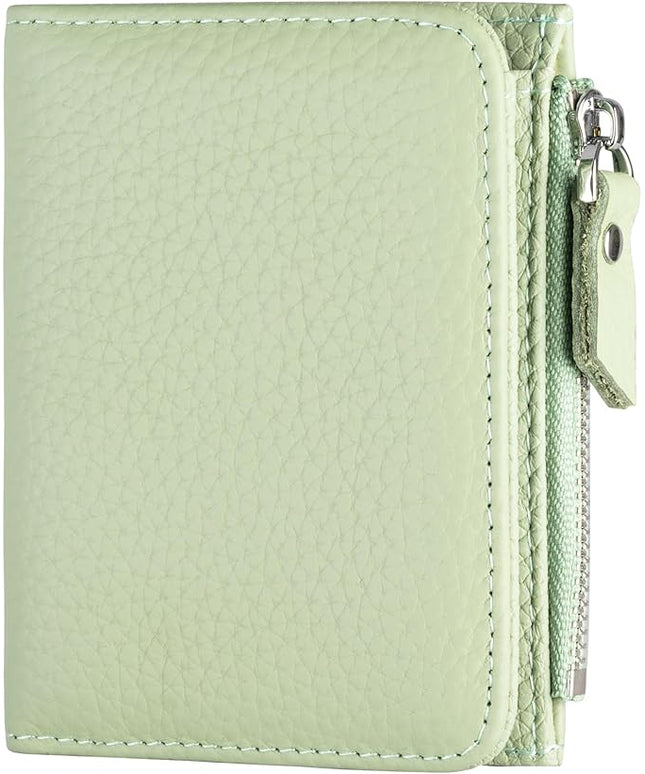 ilovever Small Wallet Women Soft Leather RFID Blocking Card Holder with Zipper Pocket Bifold wallet,Green
