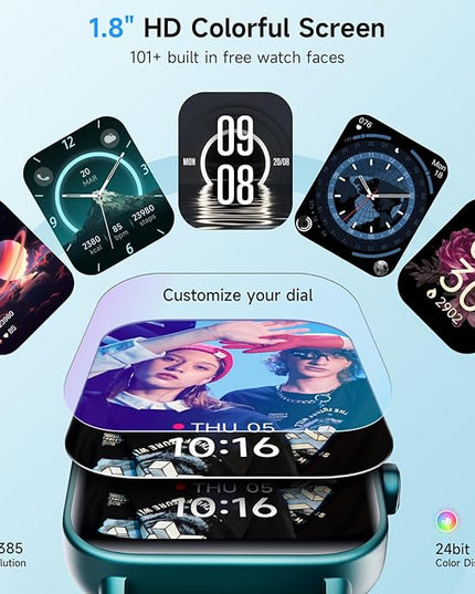 Smart Watch for Women Android iPhone, Alexa Built-in, 1.8" Smartwatch with Heart Rate/SpO2/Sleep Monitor, IP68 Waterproof Activity Fitness Tracker with Bluetooth Call, 100+ Sport Mode, DarkGreen