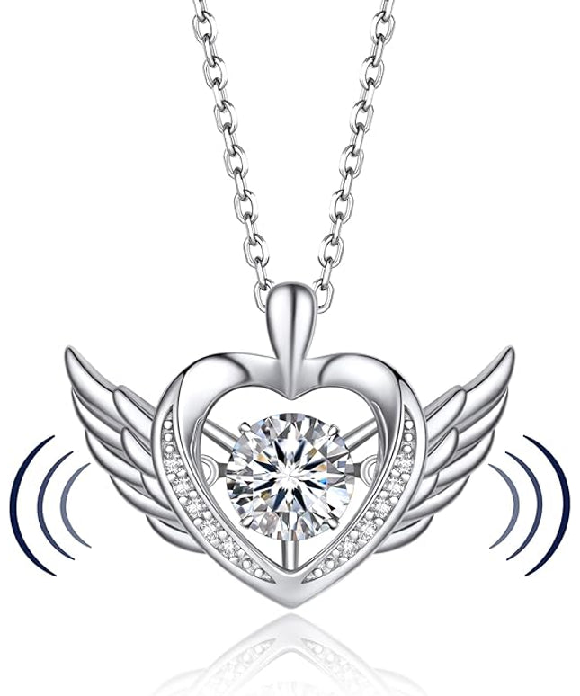 MomentWish Necklace for Women, Sparkling Gift for Her, 1Carat Moissanite Heart Pendent for Her, 925 Sterling Silver Dance Necklace for Anniversary Christmas Valentines