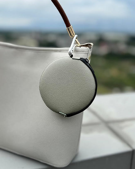 OneJoy Mini Round Coin Purse with Clip on, Lightweight Waterproof Zipper Pouch for Earbuds, Keys, Coins, Compact Travel Storage Case for Women & Men, Xmas Gift [ Olive ]