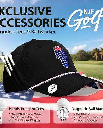 NJF Golf™ Hat Men - Breathable Mens Golf Hats, Adjustable Rope Snapback Cap, Convenient Cap with Tee Holder