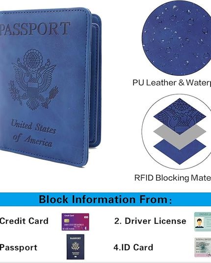 Melsbrinna Rfid Passport Holder for Travel women/Men, Cute Passport Wallet Rfid Blocking Card Slots, Rfid Passport Cover/CaseTravel Wallet, Passport Book Holder (1, Blue5)