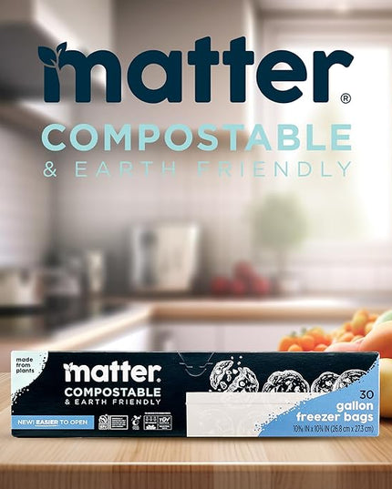 Matter Compostable Gallon Freezer Bags for Food Storage, Eco-Friendly, Resealable, Food Storage Bags, 30 Count