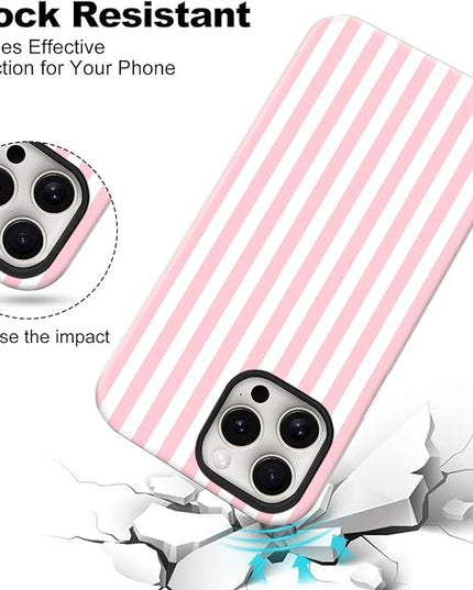 Magnetic for iPhone 12 Pro Max Case Cute Stripes Phone Case, Shockproof Slim TPU and Hard PC Protective Phone Cover Compatible with MagSafe Designed for Women Girls, Pink and White