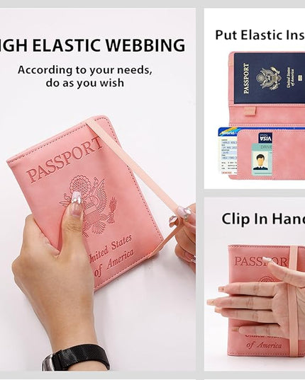 Melsbrinna Premium Leather Passport Holder Covers Case, Waterproof Rfid Blocking Travel Wallet Passport Holder with Pen Holder, Cute Passport Book for Women/Men