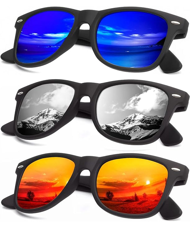 KALIYADI Polarized Sunglasses for Men and Women Matte Finish Sun glasses Color Mirror Lens UV Blocking (3 Pack)