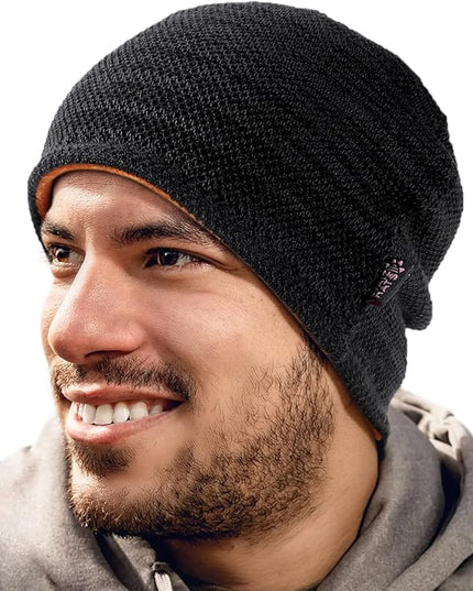 Lvaiz Mens Winter Beanie Hat Warm Fleece Lined Skull Cap for Men Reversible Women Windproof Watch Hat Knit Warm Unisex Beanie