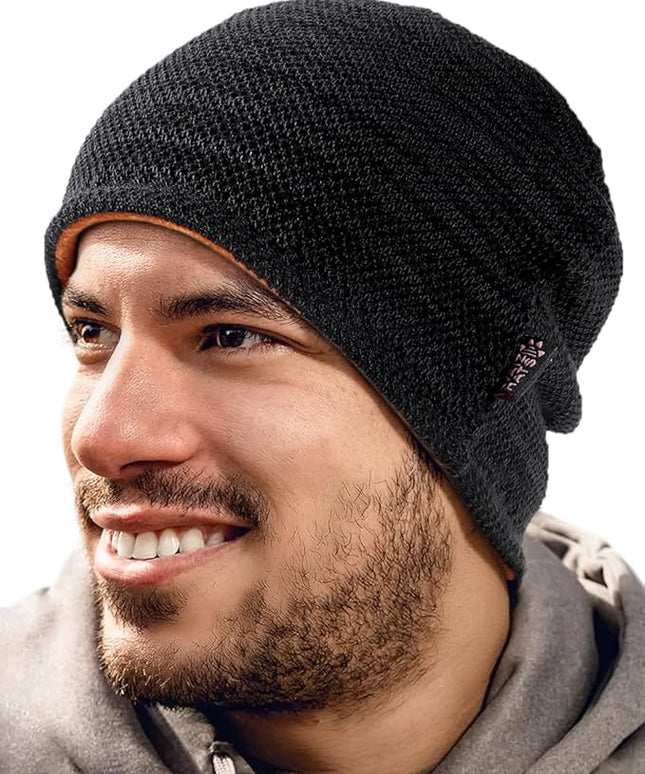 Lvaiz Mens Winter Beanie Hat Warm Fleece Lined Skull Cap for Men Reversible Women Windproof Watch Hat Knit Warm Unisex Beanie
