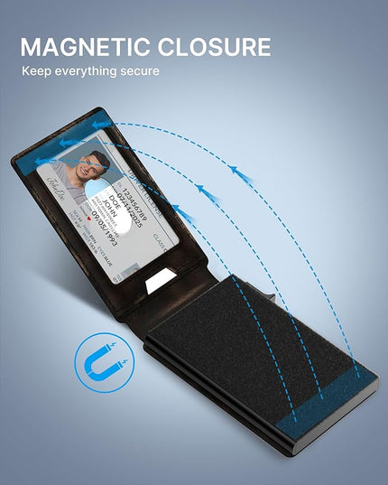 typecase Smart Wallet Card Holder for Men: Pop Up Card Case, Full Grain Leather, RFID Blocking, Slim, Minimalist, Thin, Front Pocket - 13 Card Capacitiy, ID Window, Cash Strap (‎‏‏‎ Burnished Black)