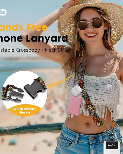 Phone Lanyard Crossbody, Boho Cell Phone Lanyard for Around The Neck Adjustable Phone Strap, Anti Theft Cute Lanyard for iPhone Case ID Holder Keys Phone Accessories Travel Essential