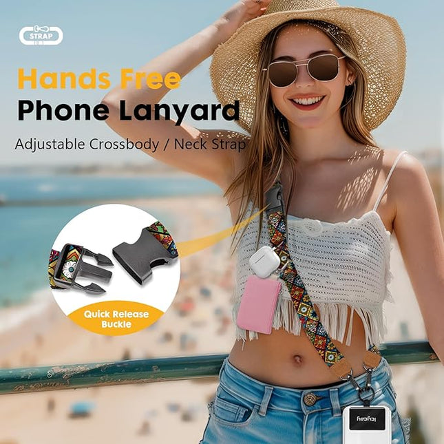 Phone Lanyard Crossbody, Boho Cell Phone Lanyard for Around The Neck Adjustable Phone Strap, Anti Theft Cute Lanyard for iPhone Case ID Holder Keys Phone Accessories Travel Essential