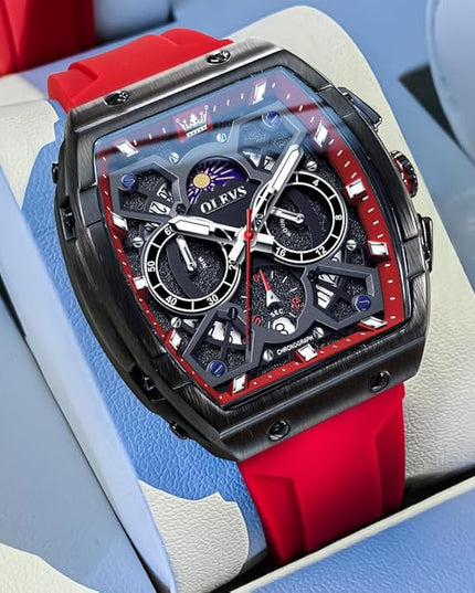 OLEVS Watches for Men Casual Luxury Large Face Multifunctional Chronograph Men's Watches Durable Silicone/Nylon Strap 3ATM Waterproof Men Watch Date Moon Phase Analog Quartz Watch Reloj para Hombre