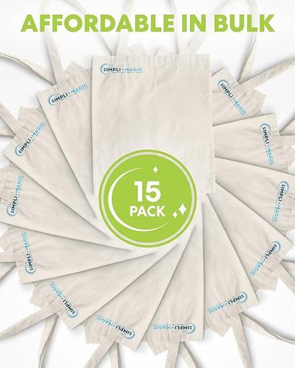 Simpli-Magic Canvas Tote Bag 13"x15" (15 Pack) – Thick Shopping Canvas Tote Bags Bulk – Blank Reusable Grocery Bags for DIY Art & Craft, Sublimation 79163 (Beige)