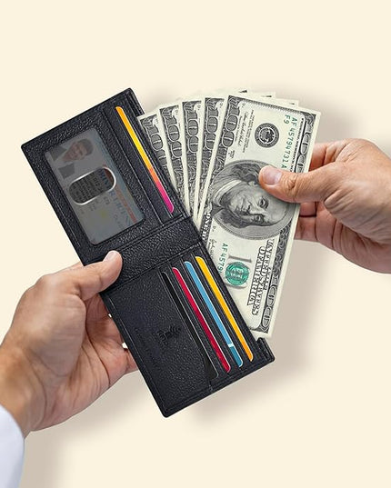 Oak Leathers Slim Leather Wallet for Men - RFID Wallets Credit Card Holder Ultra Thin Gift for Mens, Front Pocket Minimalist Design