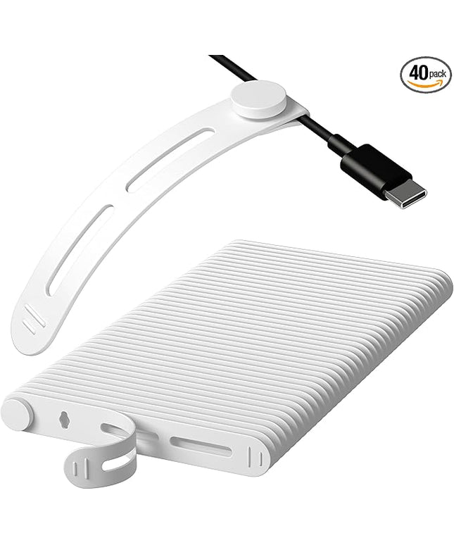 40Pcs Nearockle Reusable Cable Ties, Adjustable Silicone Cord Organizer Small Zip Ties for Charging Cords Earphone Computer Wire, Office Desk Cable Management Travel Accessories(White)