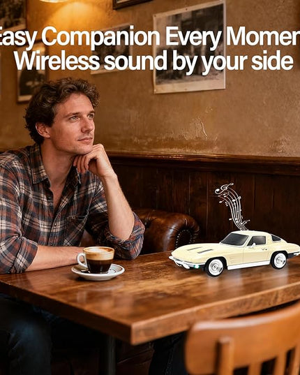 Retro American Style car Bluetooth Speaker, Portable Wireless Outdoor Speaker, TWS Stereo, Support USB/TF/AUX, Party Bluetooth Speaker with Microphone,Classic car Gifts for Men(Beige)