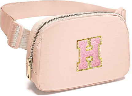 Gitus 6 7 8 9 10 Year Old Girl Gifts Belt Bag Fanny Pack Crossbody Bags with Initial Letter Patch Things for Teen Girls Easter Gifts for Girls Travel Essentials（Coral Pink-H）