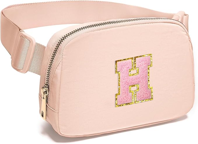 Gitus 6 7 8 9 10 Year Old Girl Gifts Belt Bag Fanny Pack Crossbody Bags with Initial Letter Patch Things for Teen Girls Easter Gifts for Girls Travel Essentials(Coral Pink-H)