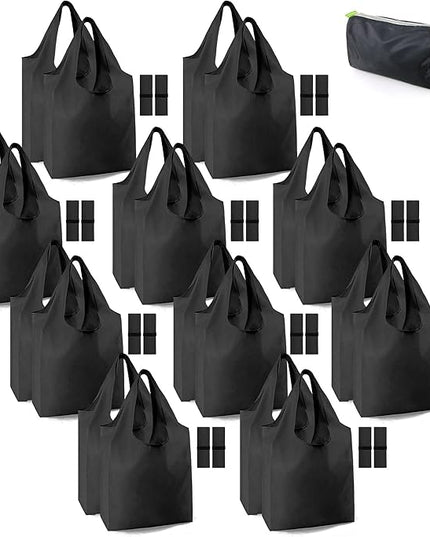 BeeGreen 20 Pack Black Reusable Grocery Bags with Storage Pouch Reusable Shopping Bags Bulk w Elastic Band 50LBS X-Large Foldable Tote Bags Machine Washable-Heavy Duty Cloth Tote Bags for Groceries