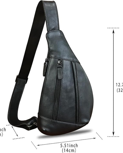 LRTO Genuine Leather Sling Bag for Men and Women Vintage Real Leather Crossbody Chest Bags Backpack Purse for Travel Hiking