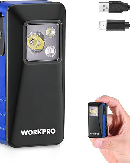 WORKPRO EDC Flashlight Clip-on Light, 500 Lumens Rechargeable Flashlight with Type-C, Magnetic Pocket Light for Working, Cycling, Signaling, Running, Camping, Blue