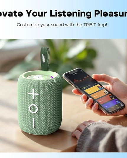 Tribit Portable Bluetooth Speaker StormBox Mini+, 12W Shower Speaker with 360°Surround Sound, 12H Playtime, Custom EQ, BT5.4, IPX7 Waterproof, RGB Lights, Type-C, AAC/SBC, TWS, Party/Beach/Gift (Blue)