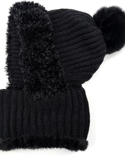HUAMULAN Women Winter Beanie Hats One Piece Fleece Lined Knit Balaclavas Mask Set Skull Neck Circle Scarf Ski Snow Hat Pompom