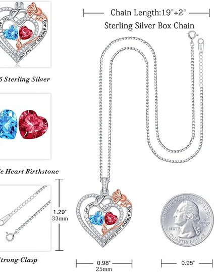 Iefil Christmas Gifts for Wife Women - 925 Sterling Silver Double Birthstone Necklace, Anniversary Birthday Gifts for Women, Jewelry Gift for Wife Girlfriend Mom Her